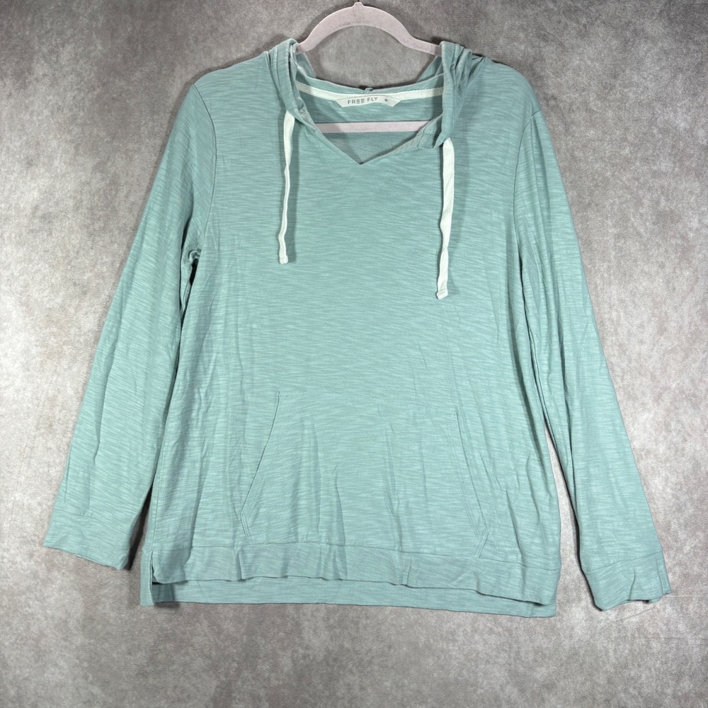 Free Fly Hoodie Womens M Green Bamboo Slub Hoodie Lightweight V-Neck Active Gym
